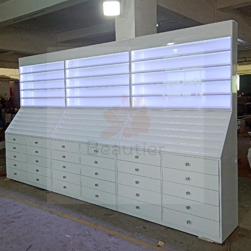 NR013 Unique design luxury White polish rack with cabinet