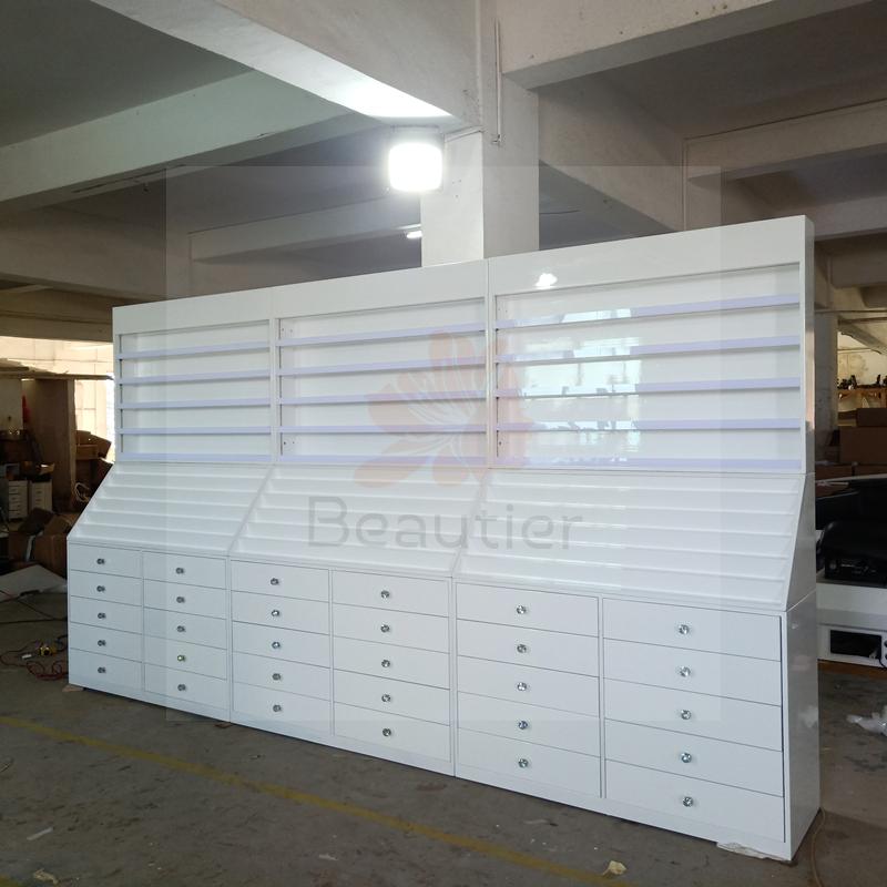 NR013 Unique design luxury White polish rack with cabinet