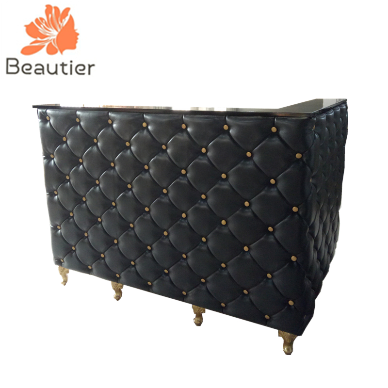 RD2074L Black leather salon services reception desk