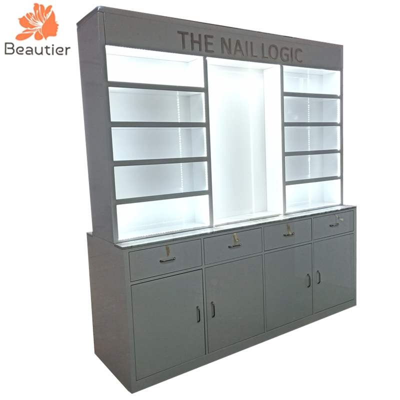 NR012 Luxury custom made double sides nail salon storage cabinet