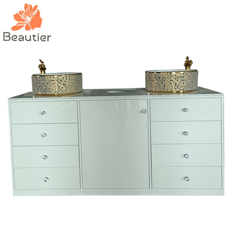 NK101 Luxury Beauty shop white salon cabinet with sinks