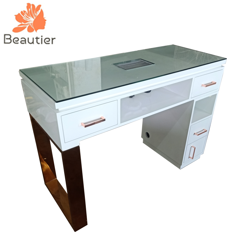 M888-1 Luxury gold metal leg white Nail table