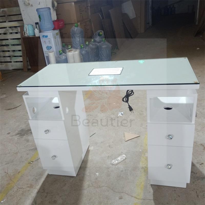 M748 nail table with glass top white manicure tables