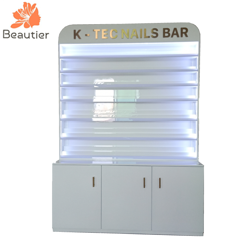 NK017 American Nail studio luxury custom Led nail rack cabinet